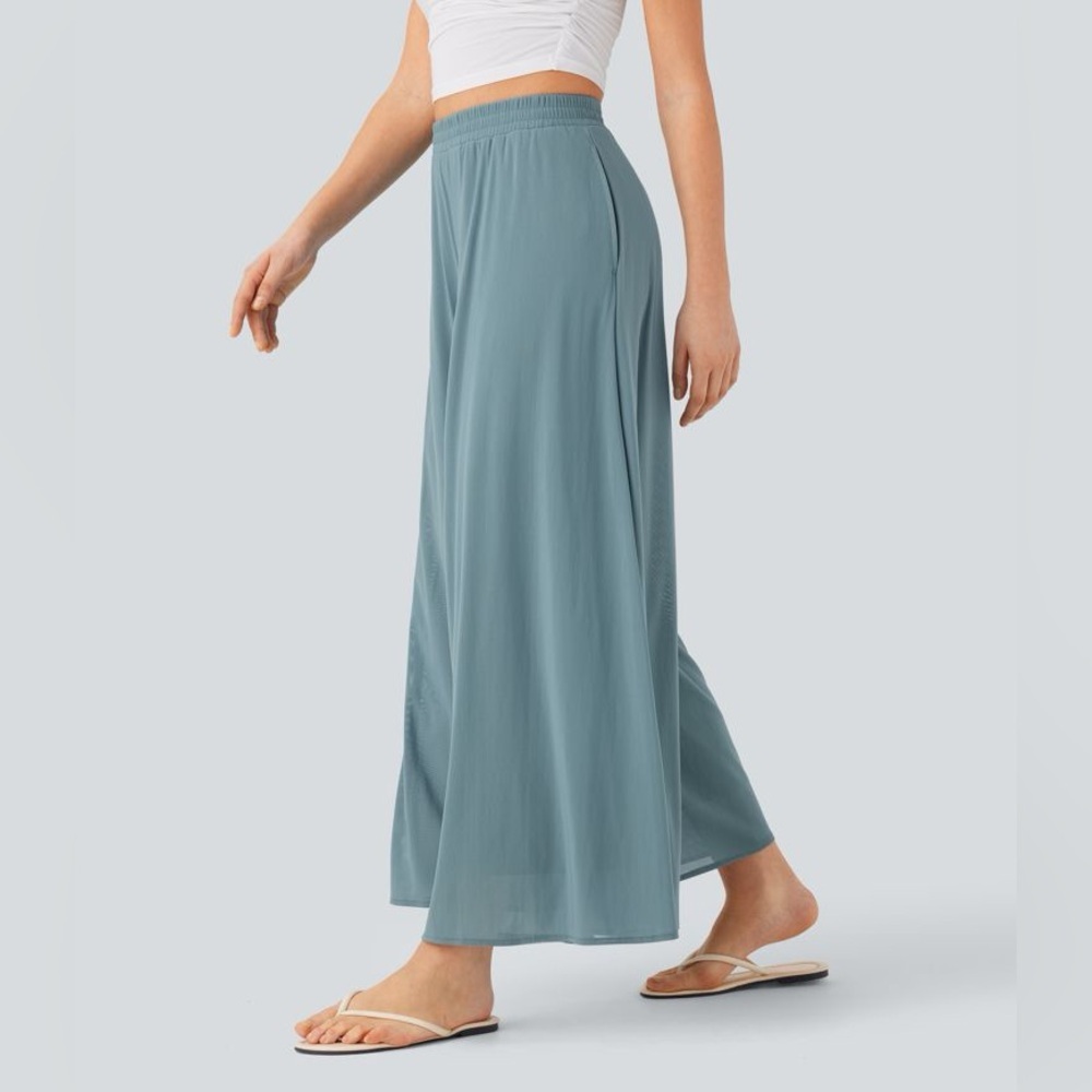 High Waist Pocket Mesh Overlay Wide Leg Casual Pants Medium - Picture 10 of 10